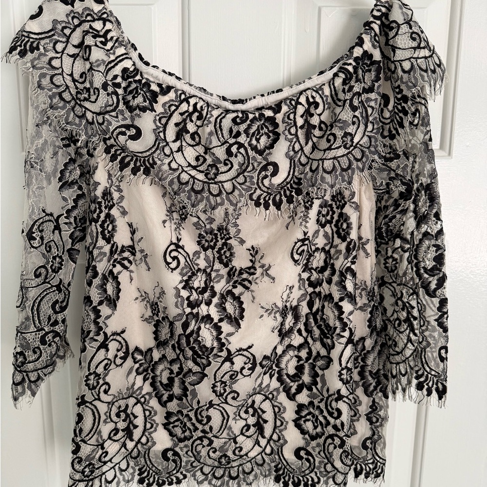 White House Black Market Black Lace Overlay Blouse